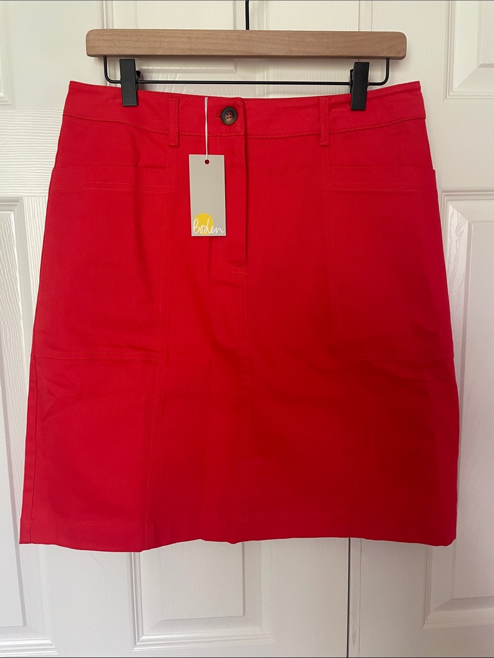 Boden Bright Red Mini Skirt with Front Button